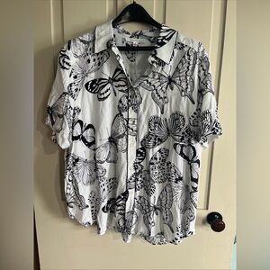 Jane and Delancey Black and White Butterfly Button Down Shirt